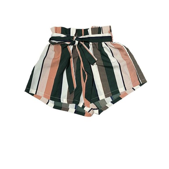 SHEIN Pants - PAPERBAG HIGH WAIST SELF TIE STRIPED SHORTS MULTICOLOR M